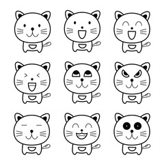 Drawing doodle outline cat collection set in different face character isolated on white background.Cartoon pet for your design.Vector.Illustration.You can editable.