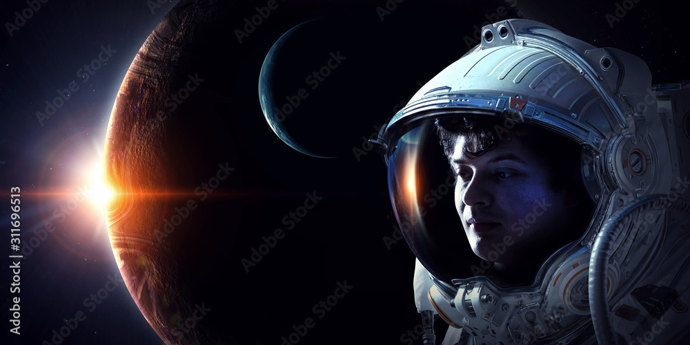 Wall mural exploring outer space. mixed media