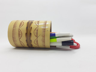 Artistic Handmade Craft Traditional Luxury Modern Asian Wood Carving Bamboo Tube Container Packaging with Cap for Various Decorative Purpose in White Isolated Background