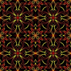 Seamless endless repeating ornament of red, orange, yellow and brown shades	