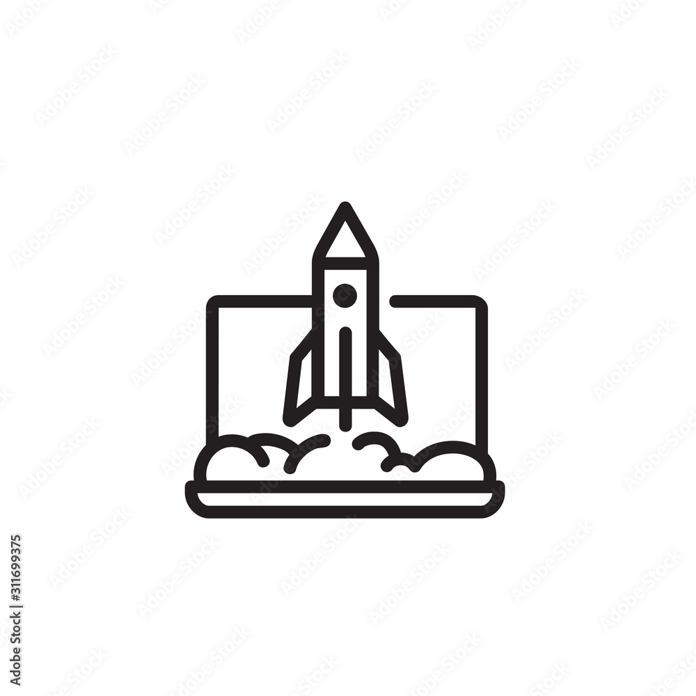 Wall mural rocket launch thin line icon. spaceship, firing, starting isolated outline sign. startup and busines
