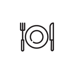 Plate with fork and knife thin line icon. Table serving, cutlery, dining isolated outline sign. Cooking concept. Vector illustration symbol element for web design and apps © SurfupVector