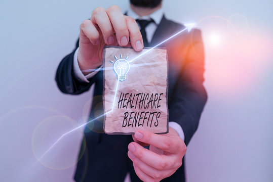 Handwriting text writing Healthcare Benefits. Conceptual photo use the health services without risk of financial ruin