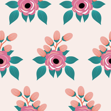 pink rose composition in a seamless pattern design