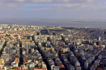 Obraz premium Lisbon Portugal panorama from the plane to the city