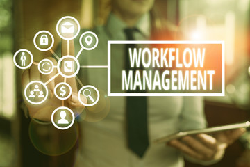 Word writing text Workflow Management. Business photo showcasing the execution and automation of...