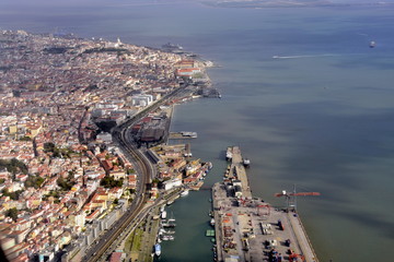 Lisbon Portugal panorama from the plane to the city