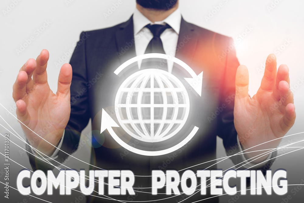 Poster text sign showing computer protecting. business photo text protecting computer against unauthorized 