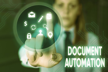 Conceptual hand writing showing Document Automation. Concept meaning workflows that assist in...