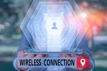 Word writing text Wireless Connection. Business photo showcasing there is no physical wired...