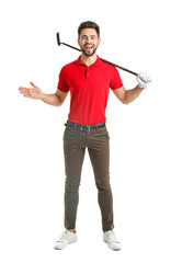 Handsome male golfer on white background