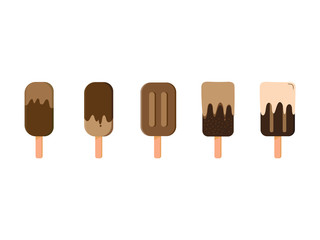 Ice cream chocolate chip collection on wooden stick isolated on white background.Vector.