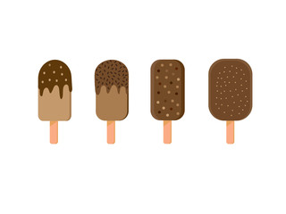 Ice cream chocolate chip collection on wooden stick isolated on white background.Vector.Illuatration.