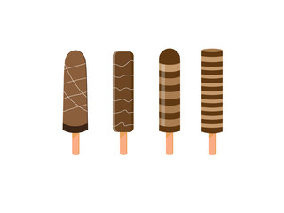 Ice cream chocolate chip collection on wooden stick isolated on white background.Vector.Illustration.