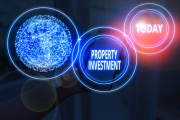 Text sign showing Property Investment. Business photo text Asset purchased and held primarily for its future income Elements of this image furnished by NASA