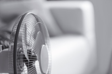 Modern electric fan in room, closeup