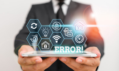 Conceptual hand writing showing Error. Concept meaning state or condition of being wrong in conduct...