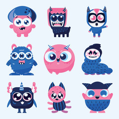 cute and kawaii monster cartoon design collection design for logo and print product - vector