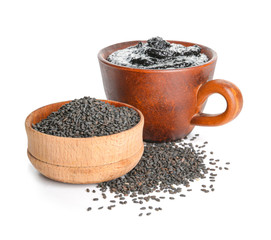 Tasty tahini on white background