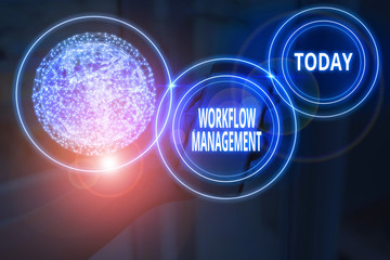 Text sign showing Workflow Management. Business photo text the execution and automation of business...