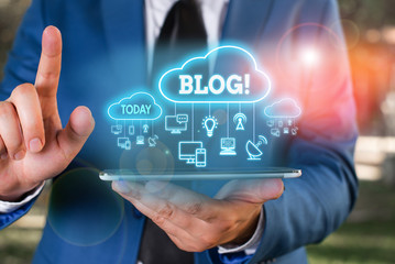 Writing note showing Blog. Business concept for regularly updated website web page run by individual or group