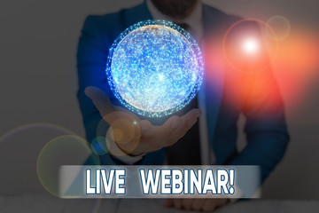 Writing note showing Live Webinar. Business concept for presentation lecture or seminar transmitted...