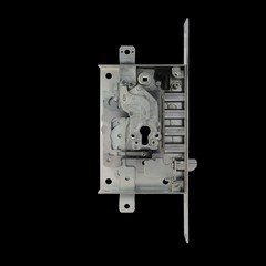 Lever tumbler lock on a black background