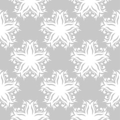 Floral seamless pattern. White flowers on gray monochrome background