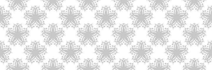 Seamless pattern with flowers. Gray on white background