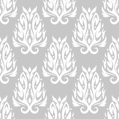 Floral seamless pattern. White flowers on gray monochrome background