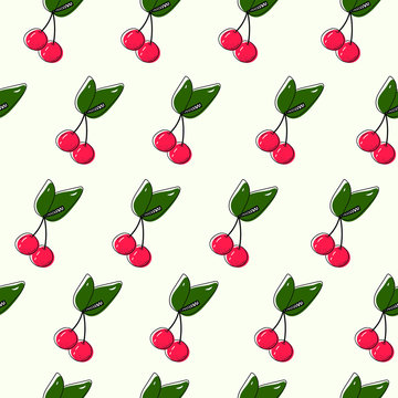 Seamless vector pattern. Vector image of a bright cherry. Summer bright background