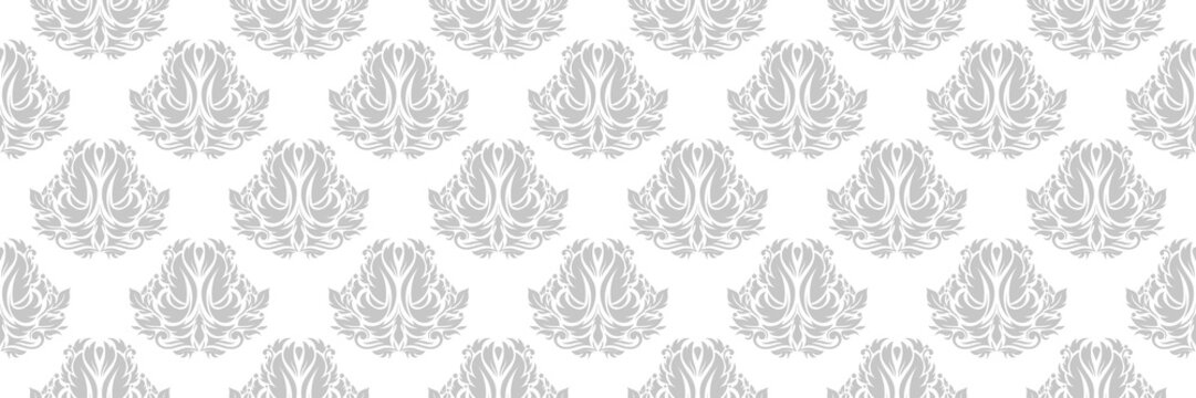 Floral Seamless Pattern. Gray Design On White Background