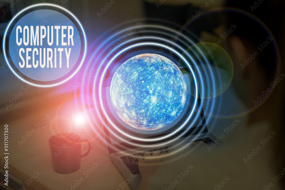 Poster text sign showing computer security. business photo showcasing protection of computer systems from t