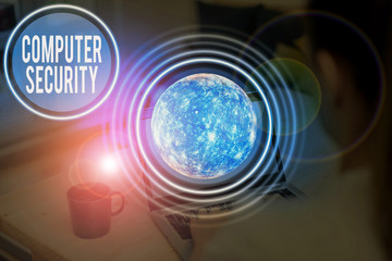 Text sign showing Computer Security. Business photo showcasing protection of computer systems from theft or damage Elements of this image furnished by NASA