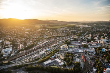 Aerial view of Liberec city from above