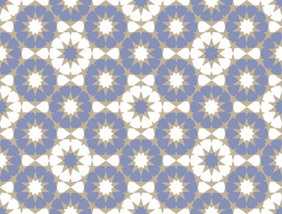 Light blue and white Moroccan motif tile pattern. Luxury decorative geometric design. 