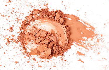 Fototapeta na wymiar Face powder makeup, blusher, isolated on white background, top view