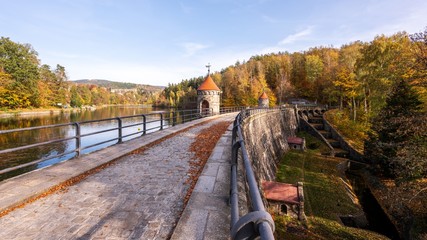 Fototapeta na wymiar Dam in Liberec Harcov in autumn time