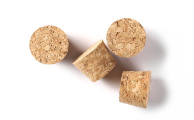Wine corks isolated on white background, top view