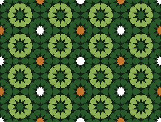 Green Moroccan motif tile pattern. Luxury decorative geometric design. 