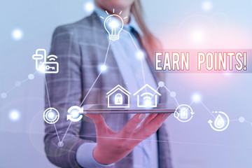 Text sign showing Earn Points. Business photo text collecting scores in order qualify to win big...