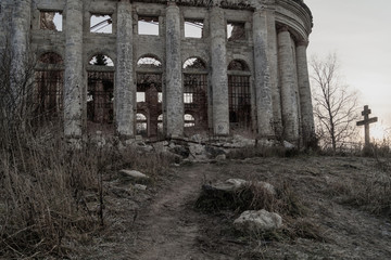 Old ruined church. ancient abandoned building landscape