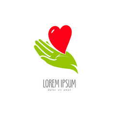 Heart in hand. Ecology, logo health or label. Vector illustration