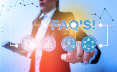 Word writing text Faq S. Business photo showcasing list of questions and answers relating to...