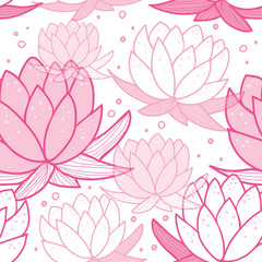 Seamless doodles pattern, water lily flowers