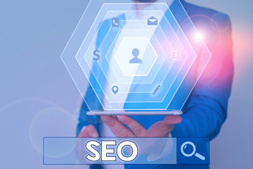 Conceptual hand writing showing Seo. Concept meaning incredibly effective way to market your near...