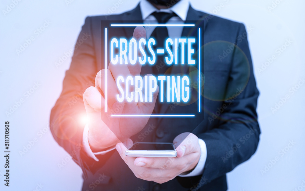 Poster conceptual hand writing showing cross site scripting. concept meaning security vulnerability mainly 