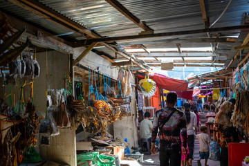 Semporna, Malaysia - November 28, 2019 :  A View inside a local market in Semporna.