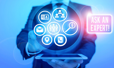 Text sign showing Ask An Expert. Business photo showcasing confirmation that have read understand...