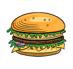 burger sandwich hand drawn engraved sketch drawing vector